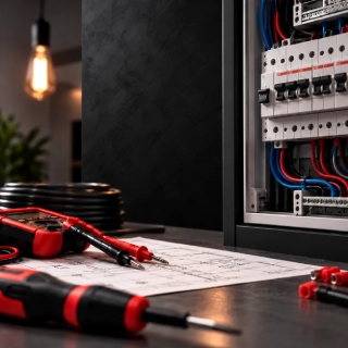 Électricité Photo d’un électricien ACK Artisanat réalisant un dépannage électrique après une coupure de courant provoquée par un un orage à Wittenheim, Kingersheim et Lutterbach dans le Haut-Rhin et le Bas-Rhin