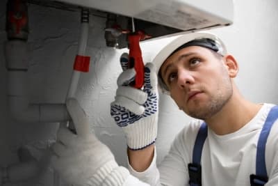 Chauffage Technicien en train de réparer un système de chauffage